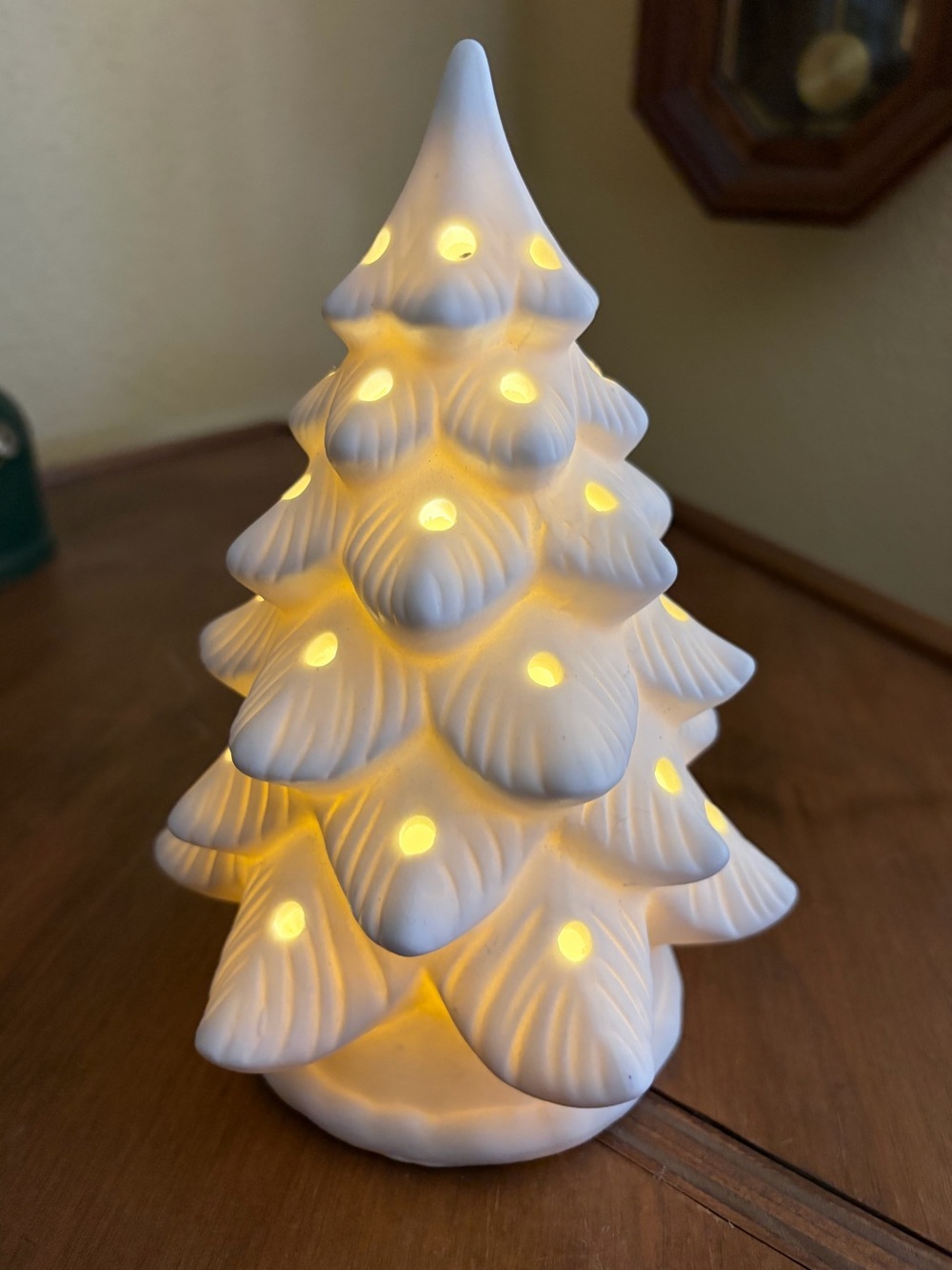 8.5"-Tall Unpainted White Bisque Ceramic Light-Up Tabletop Christmas Tree